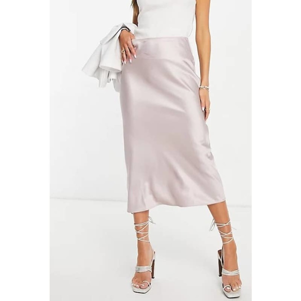 Topshop Bias Cut Satin Midi Skirt in Mink 8 US 12 UK